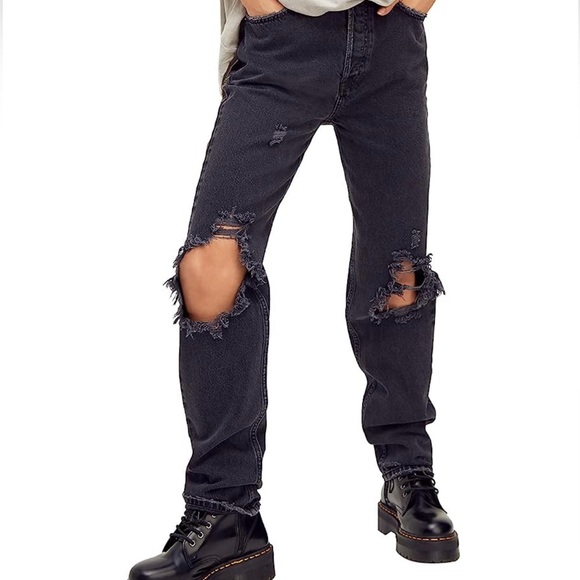 NWT We The Free - Free People - Washed Black Straight Lasso Jeans - Size 24 - Picture 6 of 8